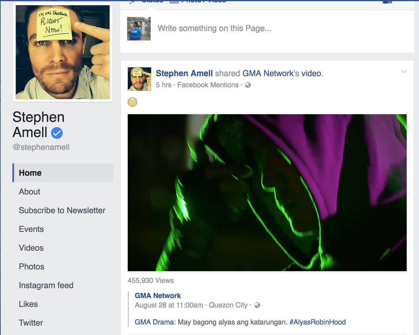 Screengrab from Facebook/Stephen Amell 