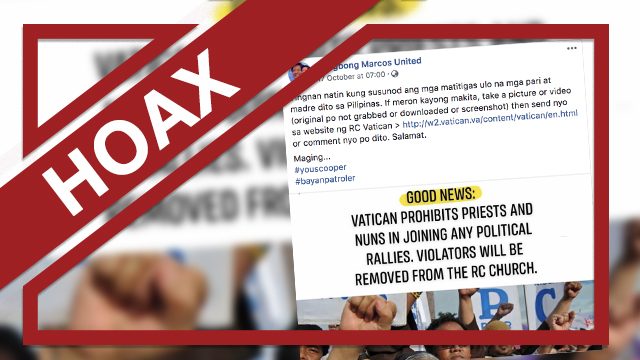 HOAX: Vatican ‘prohibits’ priests, nuns from joining political rallies