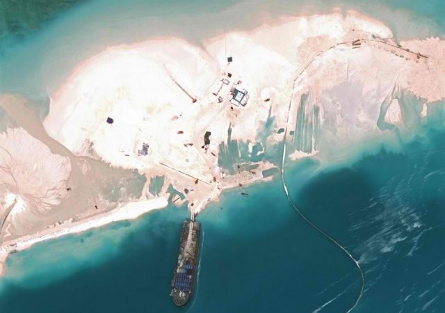 9TH LARGEST. This satellite image shows Sand Cay, the 9th largest island in the Spratlys, as of March 16, 2015. Photo courtesy of CSIS Asia Maritime Transparency Initiative/DigitalGlobe  
