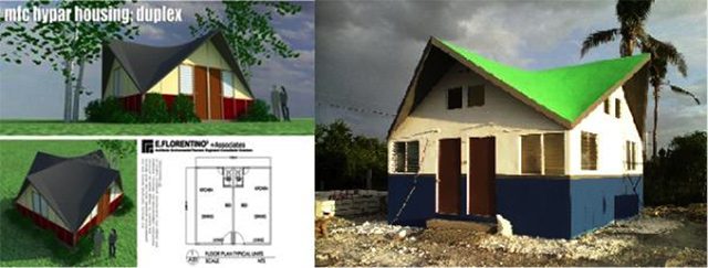 DISASTER-RESILIENT HOUSE. The Habitat for Humanity hyperbolic paraboloid house design, developed by architect Ed Florentino, being built in Barangay Agujo, Daanbantayan, Cebu. Photo from the France Philippines - United Action