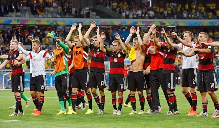 WILL IT BE GERMANY? Germany's players celebrate winning the FIFA World Cup 2014 semi final match between Brazil and Germany at the Estadio Mineirao in Belo Horizonte, Brazil, 08 July 2014. Dennis Sabangan/EPA