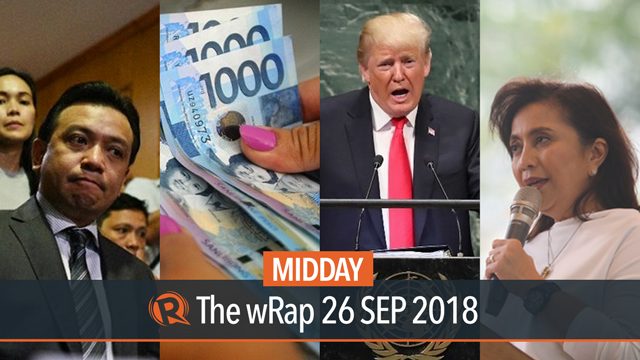 Trillanes, Palace clears Leni, Peso falls, Trump at United Nations | Midday wRap