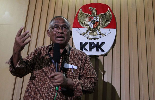 Plt Ketua Komisi Pemberantasan Korupsi Taufiqurrahman Ruki dalam sebuah konferensi pers, 25 Februari 2015. Foto oleh Gatta Dewabrata.  