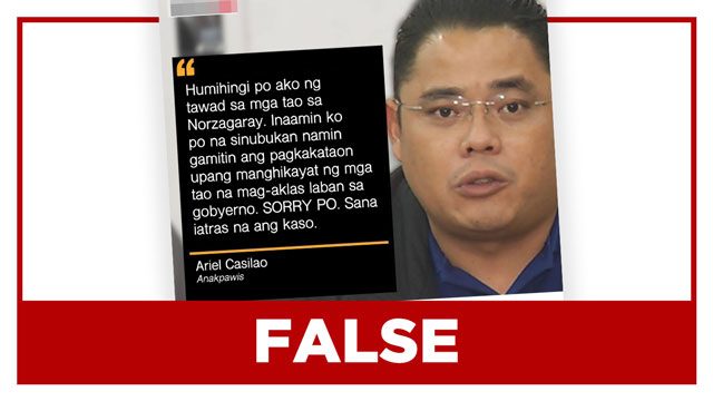 FALSE: Ex-Anakpawis lawmaker apologizes for asking people to revolt vs gov’t