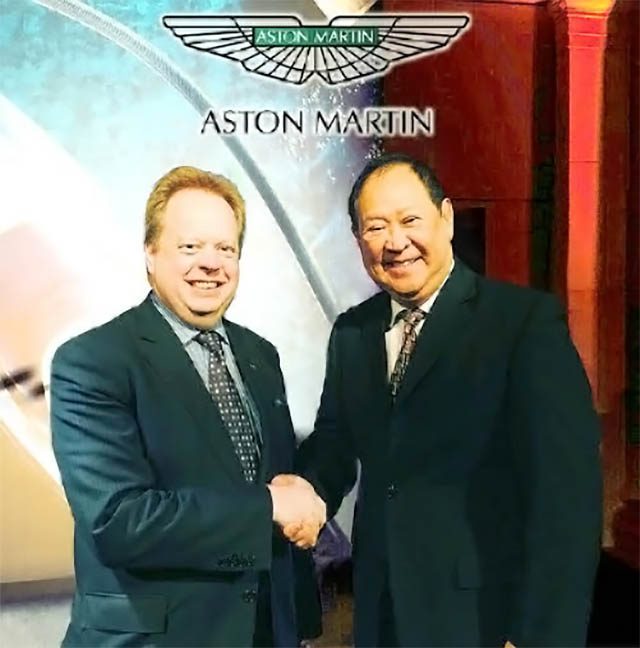 ASTON MARTIN IN THE PHILIPPINES. Andy Palmer (left), Chief Executive Officer of Aston Martin Lagonda Ltd., congratulates Wellington C. Soong on his appointment as the executive importer / distributor of Aston Martin in the Philippines during the recent Aston Martin World Dealers Conference in London. 