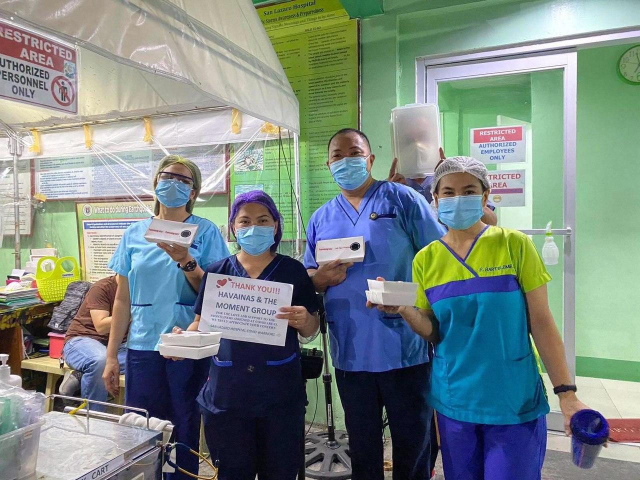 PROJECT NOURISH MEALS. San Lazaro Hospital frontliners extend their thanks for the meals provided. Photo courtesy of Marielle Antonio from The Moment Group. 