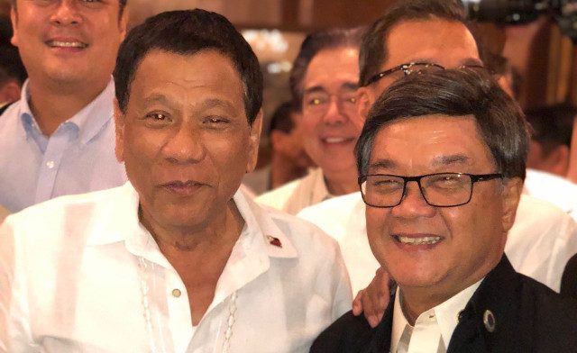 GOOD VIBES. Justice chief Aguirre has his photo taken with President Duterte. Photo sent by Secretary Aguirre 