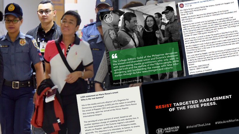 Journalists, groups decry ‘judicial harassment’ after arrest of Maria Ressa
