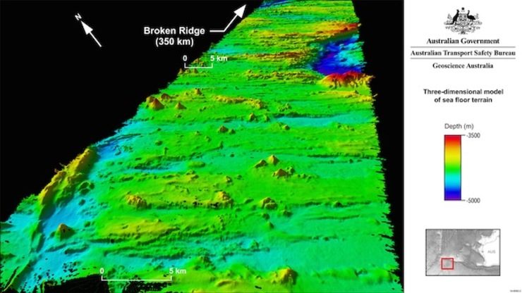 Three-dimensional models of the sea floor terrain which have been developed from high resolution (90 meter grid) bathymetric data from the survey in the southern part of the Indian Ocean, where the search for missing Malaysia Airlines flight MH370 resumed on 06 October 2014. Australia Joint Joint Agency Coordination Centre/EPA/Handout