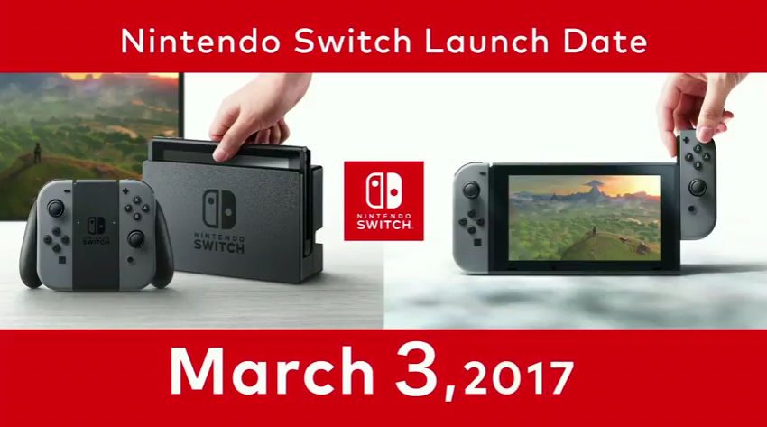 LAUNCH DATE. Nintendo's launch date for the Switch game console. Screen shot from livestream. 