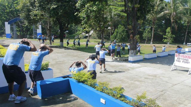 Police officers in Southern Leyte evacuate to safety during their own earthquake drill. Photo from Southern Leyte police   