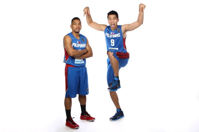 JC Intal shows off his martial arts stance as Jayson Castro stands by. Photo from FIBA.com 