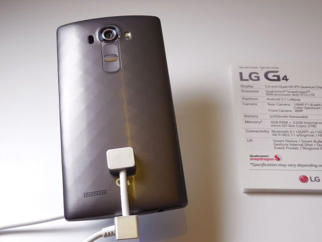 LG G4. The reverse side of an LG G4 smartphone. Photo by Victor Barreiro Jr./ Rappler 