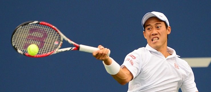TOP FORM. Kei Nishikori of Japan hits a return to Marin Cilic of Croatia during the men's final match on the fifteenth day of the 2014 US Open Tennis Championship, New York, USA, 08 September 2014. Porter Binks/EPA