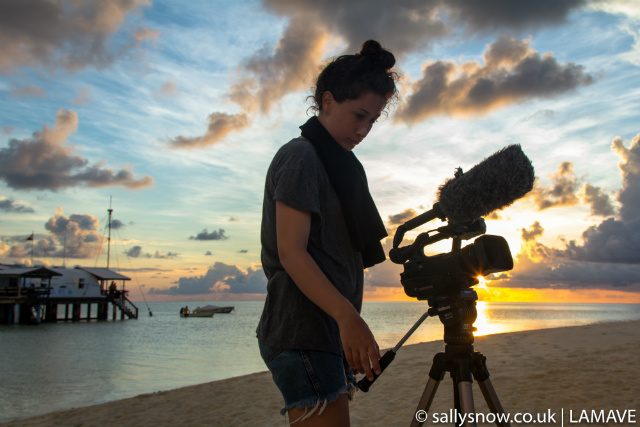 FILMING. Filmmaker Diana Scalfati shoots the sunset from the sandbar located next to the Tubbataha Reefs Natural Park Ranger Station. Sally Snow/LAMAVE  