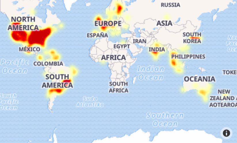 TWEETDECK OUTAGE. Map shows where reports of the app being down are coming from. Screenshot from outage.report 
