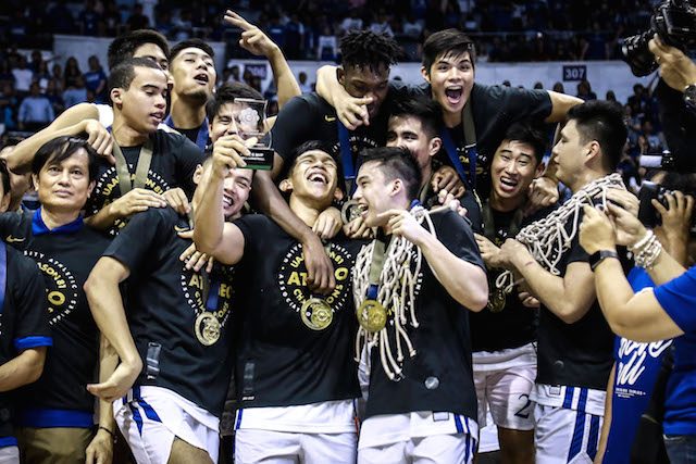 BACK-TO-BACK. The Ateneo Blue Eagles relish their return to the top. Photo by Michael Gatpandan/Rappler   