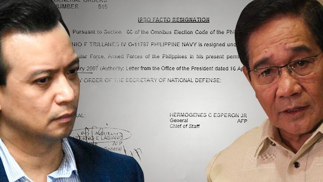 Esperon knows Trillanes quit military before amnesty