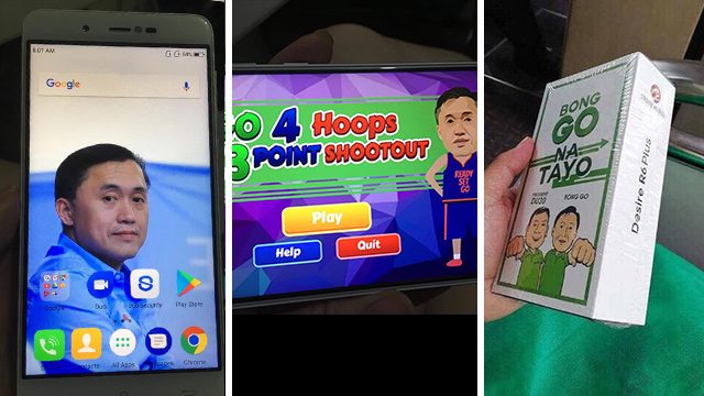 BONG GO PHONES. Cherry Mobile phones with Bong Go packaging, wall paper, and games are distributed at a government event for youth. Photos from social media  