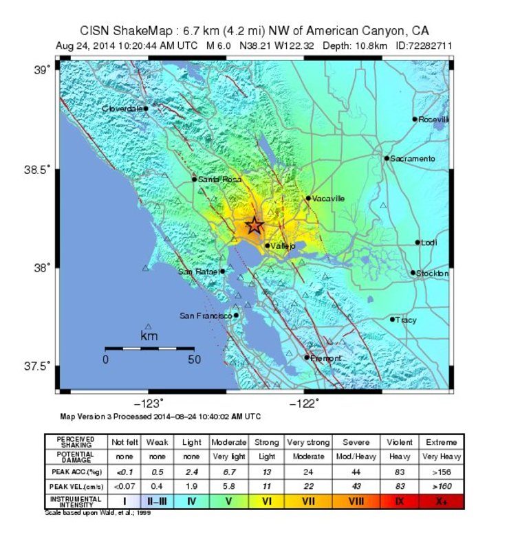 Shake Map for 24 Aug 2014 quake, from the US Geological Survey