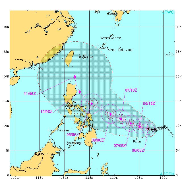 TRACK. This track forecast was generated by US weather station Joint Typhoon Warning Center 