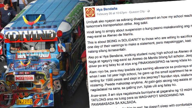 VIRAL: What the transport strike means to driver’s daughter studying in Ateneo