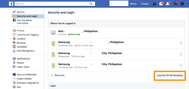 PROTECT YOUR ACCOUNT. To make sure your Facebook account is not used without your knowledge to access third party apps connected to it, log out of existing sessions under the Security and Login dashboard of your Facebook account after changing your password.   