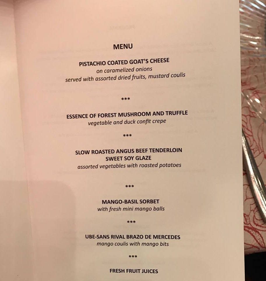 LUNCH MENU. Here's what the Philippine government prepared for ASEAN leader's spouses. Photo from Malacañang 