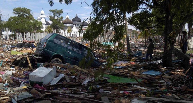 The devastation around the Baiturrahman grand mosque in the capital Banda Aceh.
