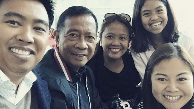 JUNJUN'S DAY. The former vice president poses for a picture during the birthday of son Junjun (left). With them are his daughter, Nancy (middle); Binay's grandchild, Anya; and Junjun's girlfriend. Photo from Nancy Binay's Instagram account   