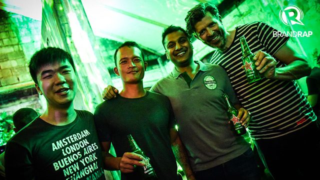 (From left) Jonathan Khaw, Chris Aguilar, and Rohit Sakhamuri of the Heineken team (Junior Brand Manager, Group Marketing Manager, and Brand Manager, respectively) at #OpenManila Poblacion 