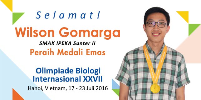 Siswa SMA IPEKA, Wilson Gomarga, rebut emas di International Biology Olympiad 2016. Foto dari ipeka.org
 