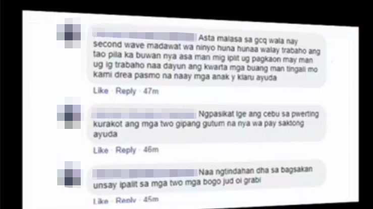COMMENTS. Governor Gwen Garcia flashes comments of a netizen who insulted her and the efforts of the provincial government in responding to the COVID-19 pandemic. Screengrab from Sugbo News 