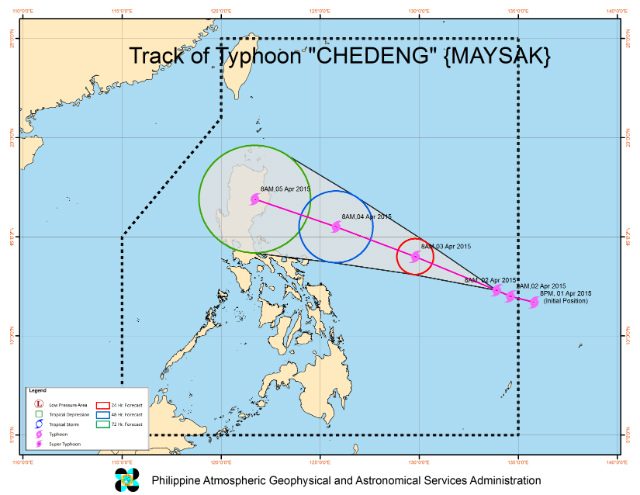 Track of Typhoon Chedeng as of 8 am Thursday, April 2. Image courtesy of PAGASA 