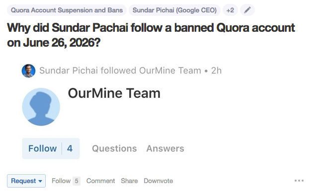 ASKING ABOUT SUNDAR PICHAI. A curious user wonders about erratic behavior on Sundar Pichai's account. Screen shot from Quora. 