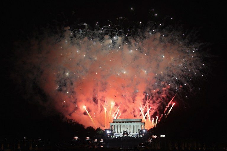 CELEBRATION. Fireworks explode following an inauguration celebration for President-elect Donald Trump at the Lincoln Memorial on January 19, 2017 in Washington, DC. Photo by Scott Olson/Getty Images/AFP 