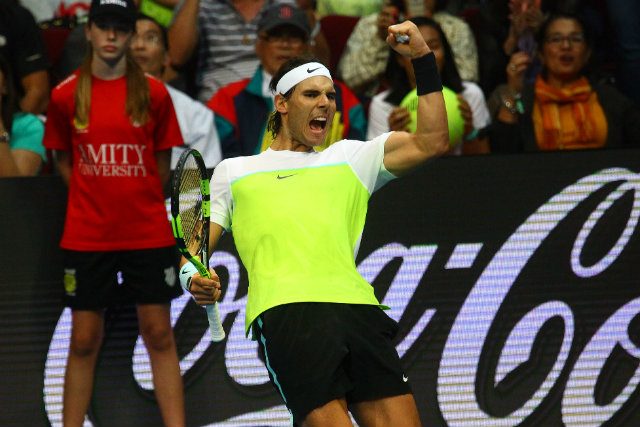 EMOTIONS. Rafa Nadal displays his emotions as he celebrates a point during his tight match against Milos Raonic. Photo by Josh Albelda/Rappler 