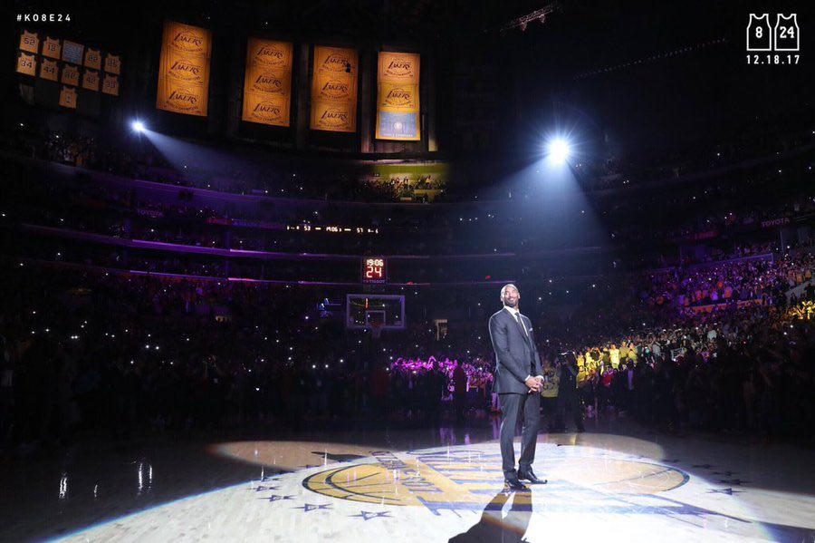 LOOK: Lakers retire Kobe’s two jersey numbers at half-time ceremony
