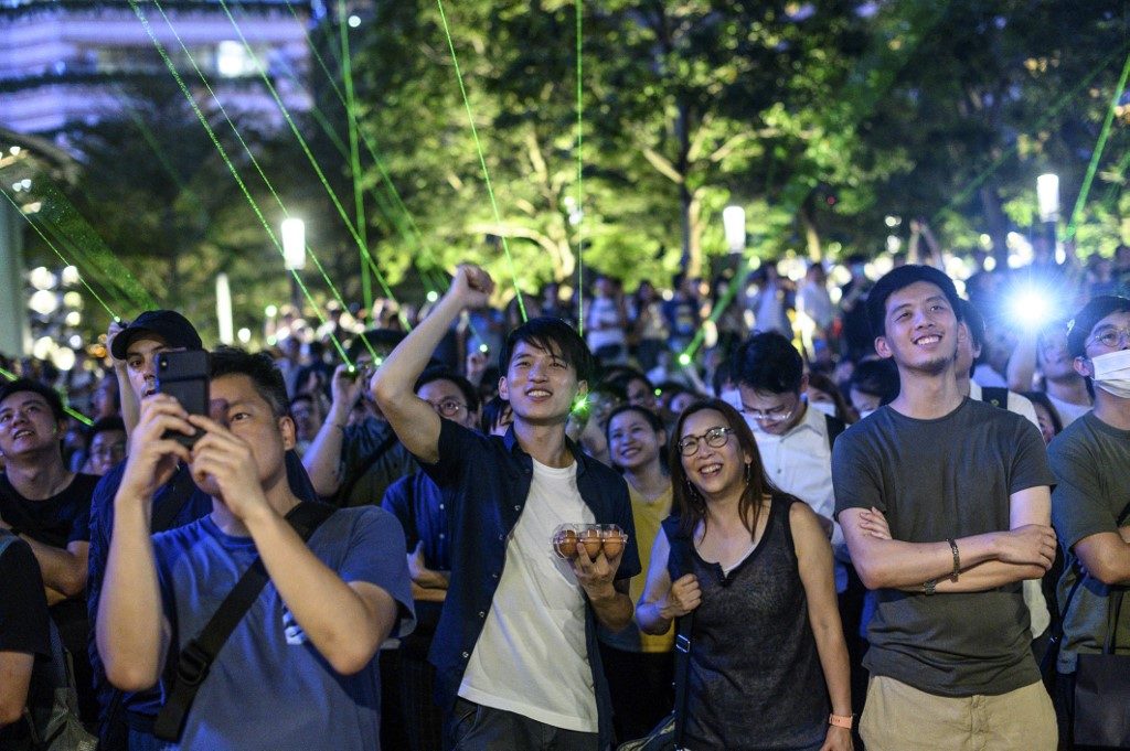 Hong Kong protesters gather for ‘laser show’ rally