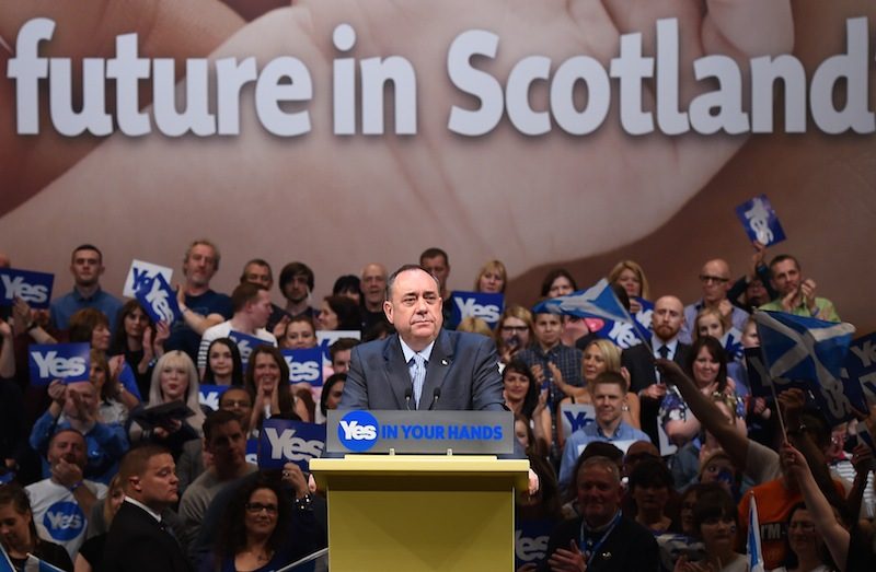 Scotland's First Minister Alex Salmond delivers his final independence speech to supporters in Perth, Scotland, Britain, 17 September 2014. Andy Rain/EPA