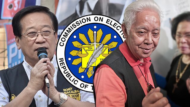 ELECTION EXPERTS. Veteran election lawyers (L-R) Romulo Macalintal and former poll chief Sixto Brillantes Jr support calls urging the Comelec to reject Duterte Youth chair Ronald Cardema's congressional bid. Photo of Macalintal by Angie de Silva/Rappler; Photo of Brillantes by Roy Lagarde/Rappler