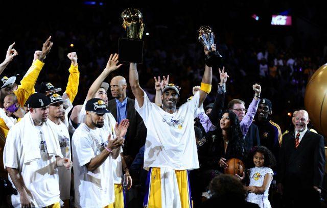 ON TOP OF THE WORLD. Kobe Bryant's final NBA championship came against the Celtics. Photo by EPA/LARRY W. SMITH 