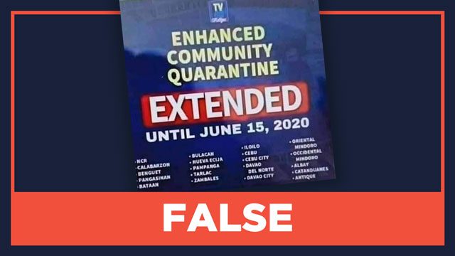 FALSE: ECQ extended until June 15, 2020