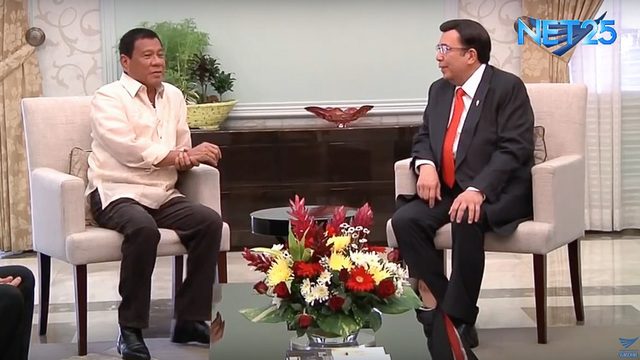MEETING. Former presidential candidate Rodrigo Duterte meets Iglesia ni Cristo Executive Minister Eduardo Manalo on April 22, 2016. Screengrab from EagleNewsPH YouTube  