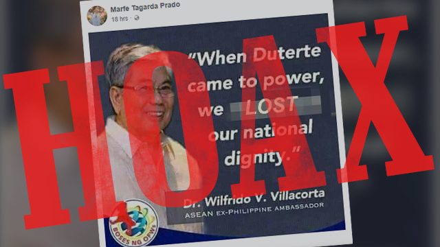 HOAX: Villacorta: ‘PH lost national dignity under Duterte’