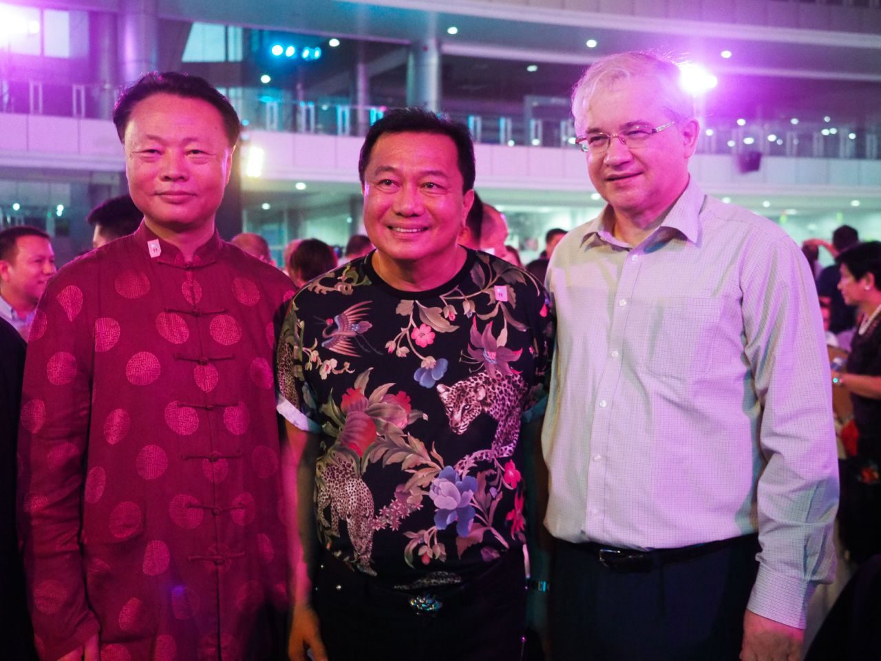 Chinese Ambassador Zhao Jianhua (left) and Russian Ambassador Igor Khovaev (right) pose for a picture with Alvarez during his birthday celebration in Tagum City. Photo courtesy of the House of Representatives 