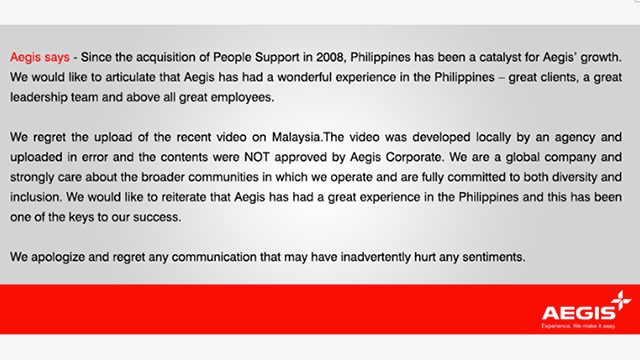 Aegis sorry for Malaysia marketing ad