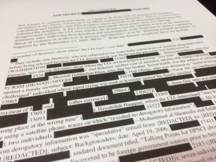 DECLASSIFIED. A page from the 500-page summary of the US Senate's report on CIA interrogation methods. Photo by Rappler