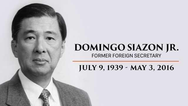 Former foreign secretary Domingo Siazon Jr dies