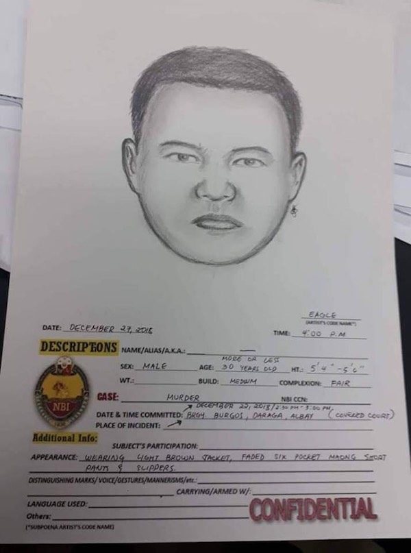 SUSPECT. This suspect is said to be in his 30s, between 5'4" to 5'6" in height. Photo from Bicol police  